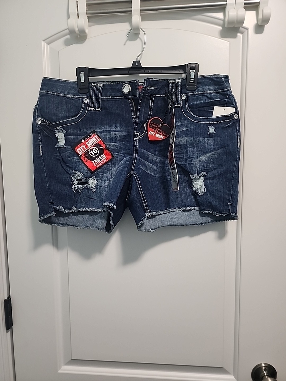 Zanadi Dark Blue Distressed Denim Shorts